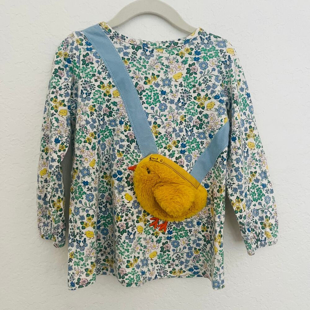 Mini Boden Floral Top with 3D Chick Purse Appliqué Size 2-3Y
